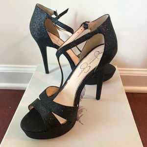 Jessica Simpson Size 8.5 Black Dusty Glitter Heels